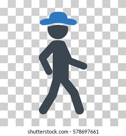 Walking Gentleman icon. Vector illustration style is flat iconic bicolor symbol, smooth blue colors, transparent background. Designed for web and software interfaces.