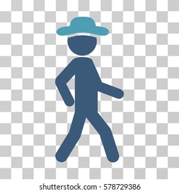 Walking Gentleman icon. Vector illustration style is flat iconic bicolor symbol, cyan and blue colors, transparent background. Designed for web and software interfaces.