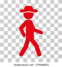 Walking Gentleman icon. Vector illustration style is flat iconic symbol, red color, transparent background. Designed for web and software interfaces.