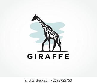walking giraffe blue sky logo design template illustration inspiration