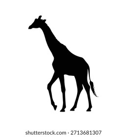 Diseño plano de Vector de icono de silueta de jirafa andante.
