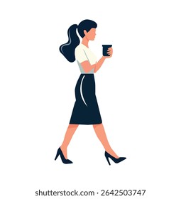  walking girl with coffee vector illustrator isolated in white background