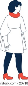 Walking girl in red shoes. Young woman in white dress
