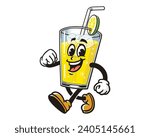 walking Glass of Lemon drink lemonade cartoon mascot illustration character vector clip art