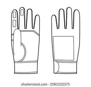 Walking Gloves Fashion hand accessory clothing technical illustration garment. Vector front palm back view for Men, women, unisex style flat template CAD mockup sketch outline on white background