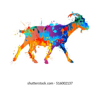 Walking goat silhouette of splash paint