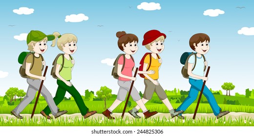 Walking group in the summer
