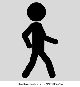 Walking Guy vector icon. Style is flat symbol, black color, rounded angles, light gray background.