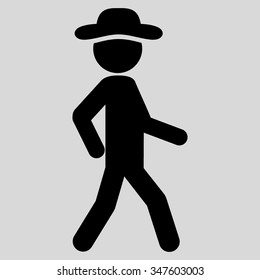 Walking Guy vector icon. Style is flat symbol, black color, rounded angles, light gray background.