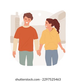 Walking hand in hand isolated cartoon vector illustration. Couple walking at park, trusting relationship, teen lifestyle, romantic spirit, boy and girl holding hands, first love vector cartoon.