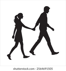 walking hand-in-hand silhouette vector illustration eps 10 on a white background fully editable file