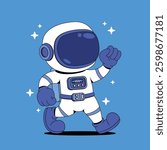 Walking happy astronaut retro cartoon