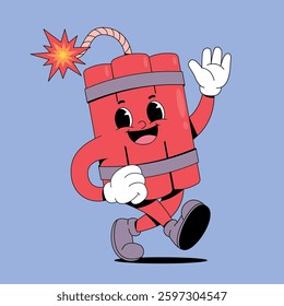 Walking happy dynamite retro cartoon