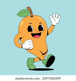 Walking happy mango retro cartoon