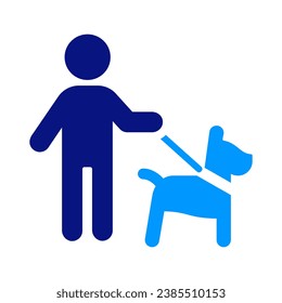 Walking With Helper dog. Man Carrying A Dog With A Belt To Walk. Pet sitting. Special Need Services. Behavior Correction. svg