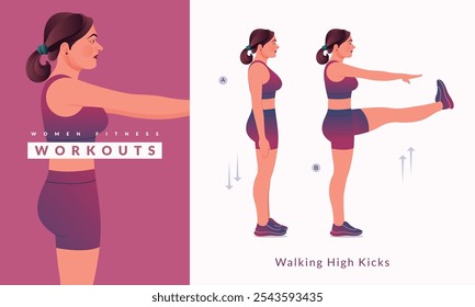 Walking High Kicks exercise, Woman workout fitness, aerobic and exercises.