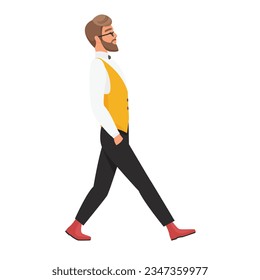 Walking hipster man with hands in pockets. Hipster boy going for a walk vector cartoon illustration