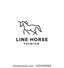 walking horse line art outline hipster logo vector icon 