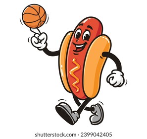 Walking Hot Dog spielt Basketballkartografik Maskottabild Vektorklammer