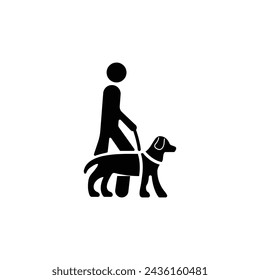 Figura humana que camina sosteniendo el icono de la correa del perro aislado en el fondo blanco. Símbolo de información pública moderno, simple, vector, icono para el diseño de sitios web, aplicación móvil, ui. Ilustración vectorial