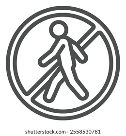 Walking human forbidden line icon, public walkway is restricted concept. Vector graphics. Man walk sign on white background, outline style icon for mobile or web design