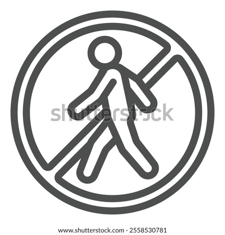 Walking human forbidden line icon, public walkway is restricted concept. Vector graphics. Man walk sign on white background, outline style icon for mobile or web design
