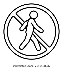 Walking human forbidden thin line icon, public walkway is restricted concept. Vector graphics. Man walk sign on white background, linear style for mobile or design