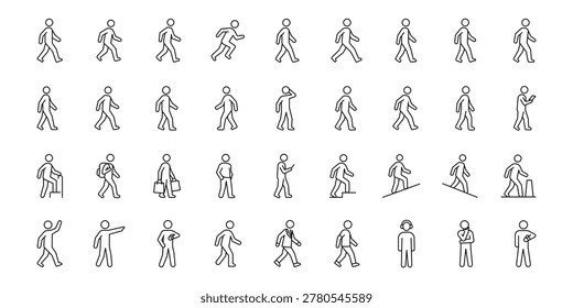 Walking and human gestures movement sequence icons vector illustration set.