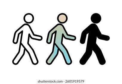 Walking human icon, human silhouette design, walking figure graphic, human motion illustration, walking pose vector. High-quality vector design for various creative projects.