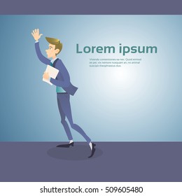 Walking Hurry Business Man Go Make Step Flat Vector Illustration