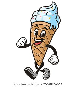 Walking Ice Cream Cartoon Character Mascot Illustration Vector Clip-art Hand-drawn Logo Design