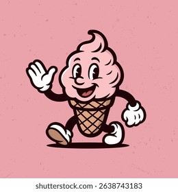 Walking icecream cartoon with sunglas, mascot, illustration, character, vector, clip art, hand drawn - Tee design for printing. Good for poster, wallpaper, t-shirt, gift.