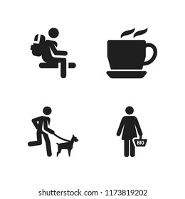 walking icon. 4 walking vector icons set. walking the dog, employment mug and shopper icons for web and design about walking theme