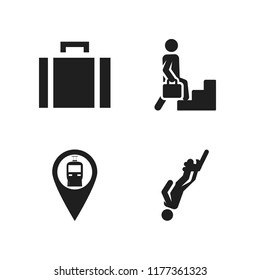 walking icon. 4 walking vector icons set. train satation location, adventure and briefcase icons for web and design about walking theme