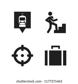 walking icon. 4 walking vector icons set. climbing stairs, briefcase and train station location icons for web and design about walking theme