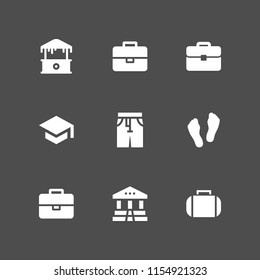 walking icon. 9 walking set with pants, two feet, mall and university vector icons for web and mobile app