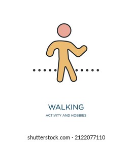 walking icon from activity and hobbies collection. Thin outline walking, people, human detailed offset lineal color icon isolated on white background. Line vector walking sign, symbol for web and 