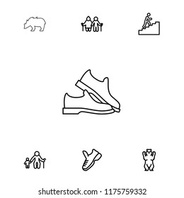 Walking icon. collection of 7 walking outline icons such as bear, old man with child, old couple, man climbing stairs, trainers. editable walking icons for web and mobile.