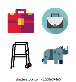walking icon set. vector set about rhinoceros, walker and briefcase icons set.
