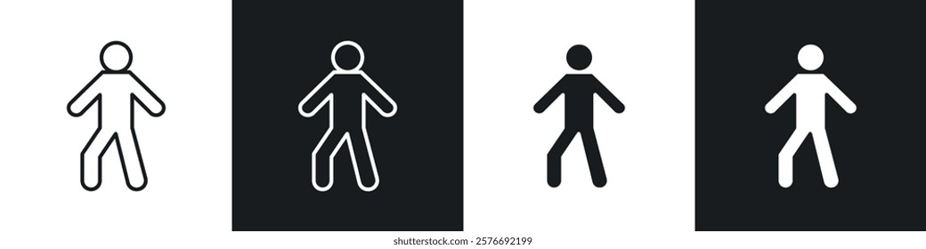 Walking icons collection in black and white solid and line style