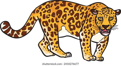Walking Jaguar Leopard Wild Animal Vector Illustration