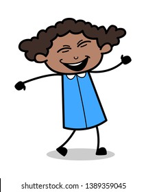 Walking in Joy - Retro Black Office Girl Cartoon Vector Illustration