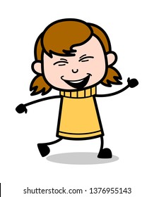 Walking in Joy - Retro Cartoon Girl Teen Vector Illustration