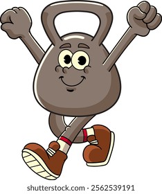 Walking Kettlebell Gym in Retro Cartoon Character Vector Illustration
