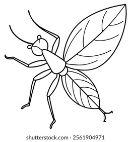 walking leaf insect flat vector illustration on white background