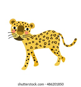 Walking Leopard animal cartoon character isolated on white background.