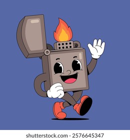 Walking lighter retro cartoon mascot