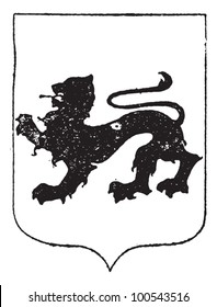 Walking Lion in Coat of Arms, vintage engraved illustration. Dictionary of Words and Things - Larive and Fleury - 1895