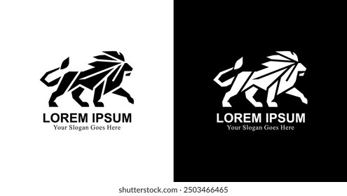 Walking lion logo design with geometric shapes