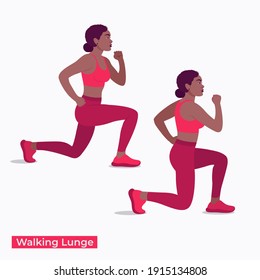 Walking Lunge exercise, Women workout fitness, aerobic and exercises. Vector Illustration.	